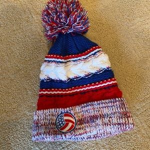 USA Volleyball beanie with pom